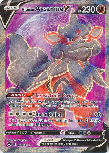 arcanine pokemon card v Hisuian Arcanine V - 179/195