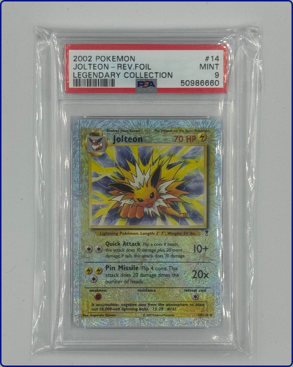 2002 pokemon Jolteon - REV.FOIL Legendary Collection Graded PSA 9